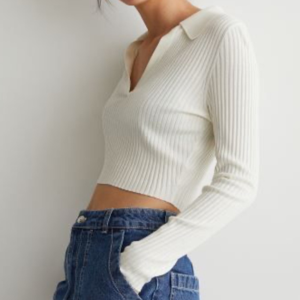 H&M Long Sleeve Ribbed Crop Top - Picture 1 of 1